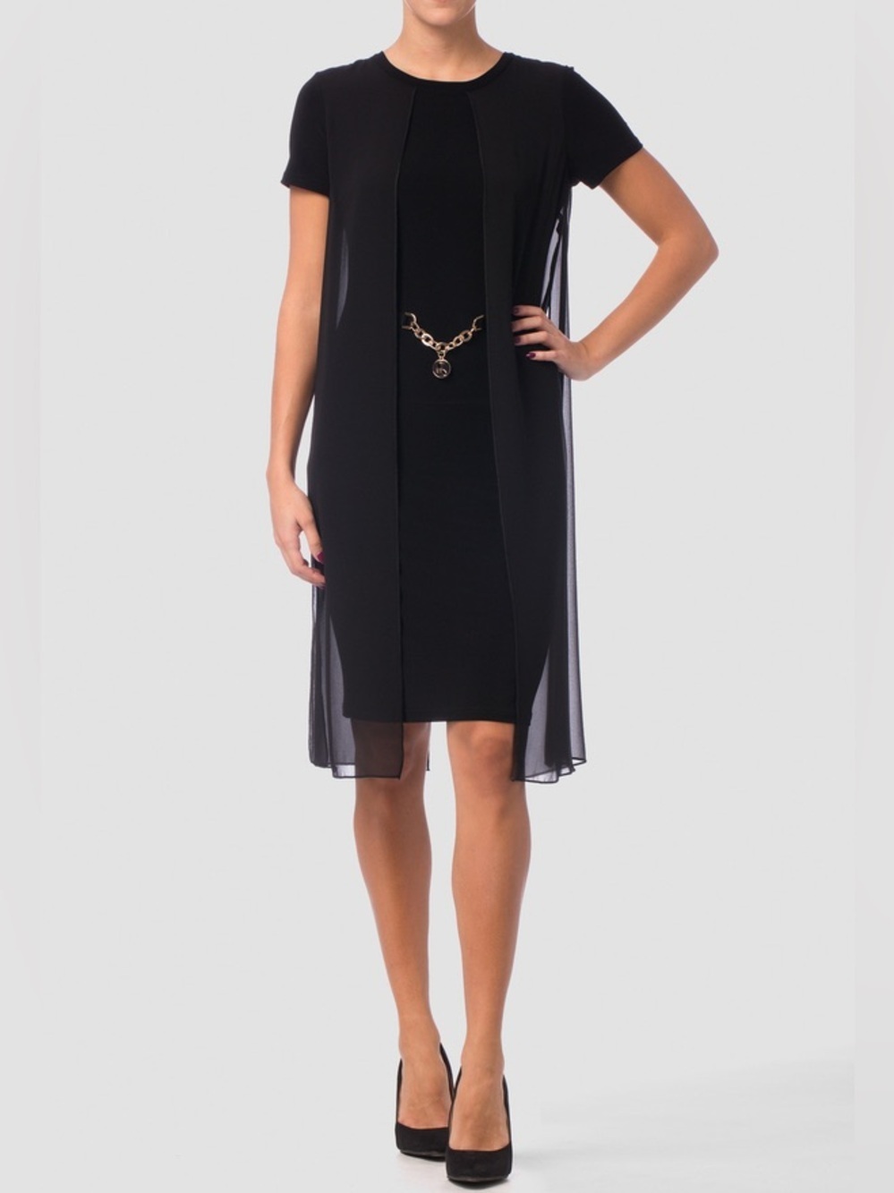 Joseph Ribkoff Dress Style 171263 Black Sheer Overlay Short Sleeve